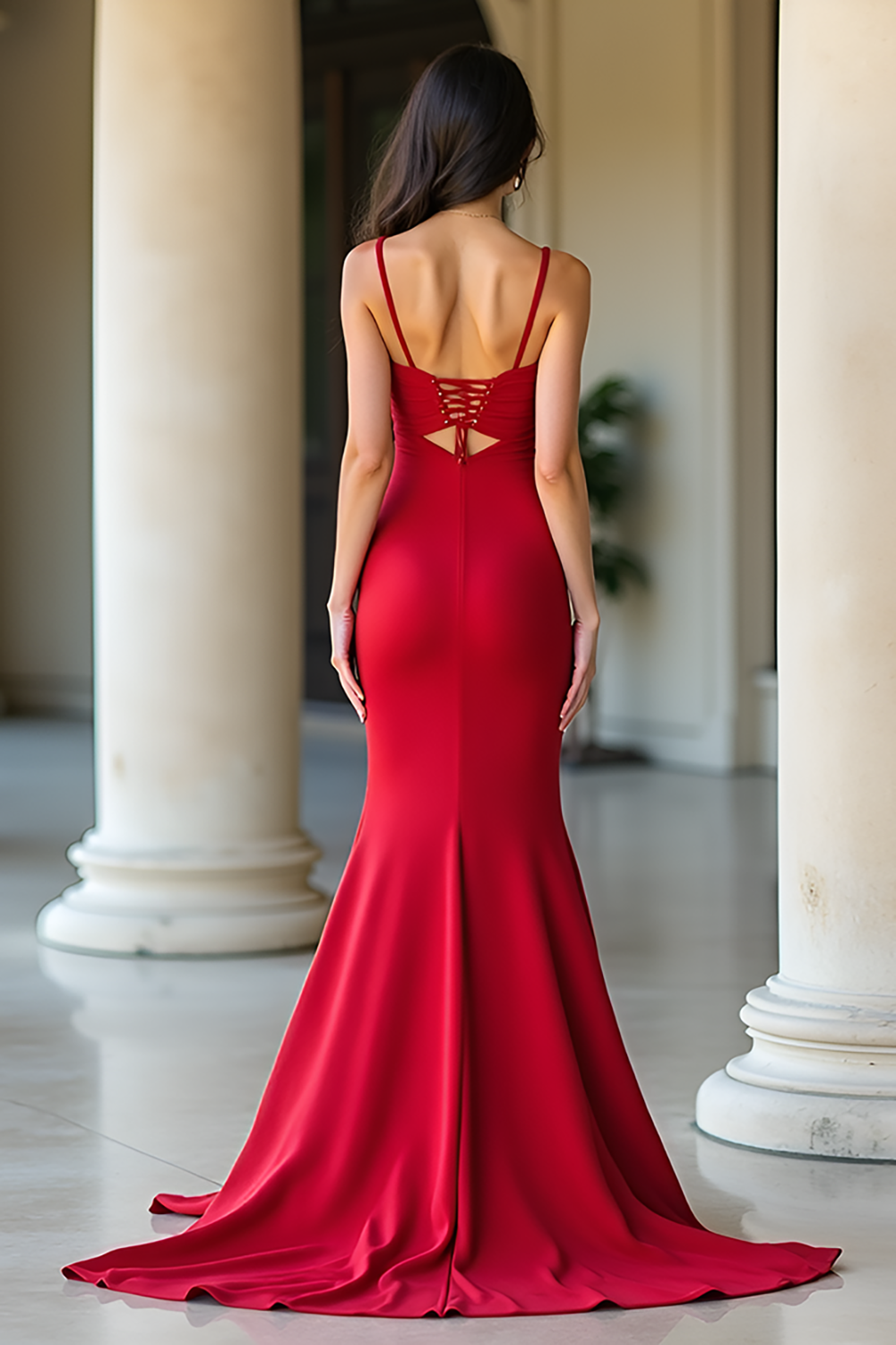 Simple Red Mermaid Satin Long Prom Dress