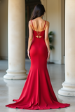 Simple Red Mermaid Satin Long Prom Dress