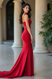 Simple Red Mermaid Satin Long Prom Dress