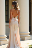 Elegant Champagne Appliqued Sheath Prom Dress with Slit