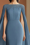 Grey Blue Sheath Chiffon Long Formal Dress with Shawl