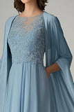 A Line Blue Scoop Long Formal Dress with Appliques