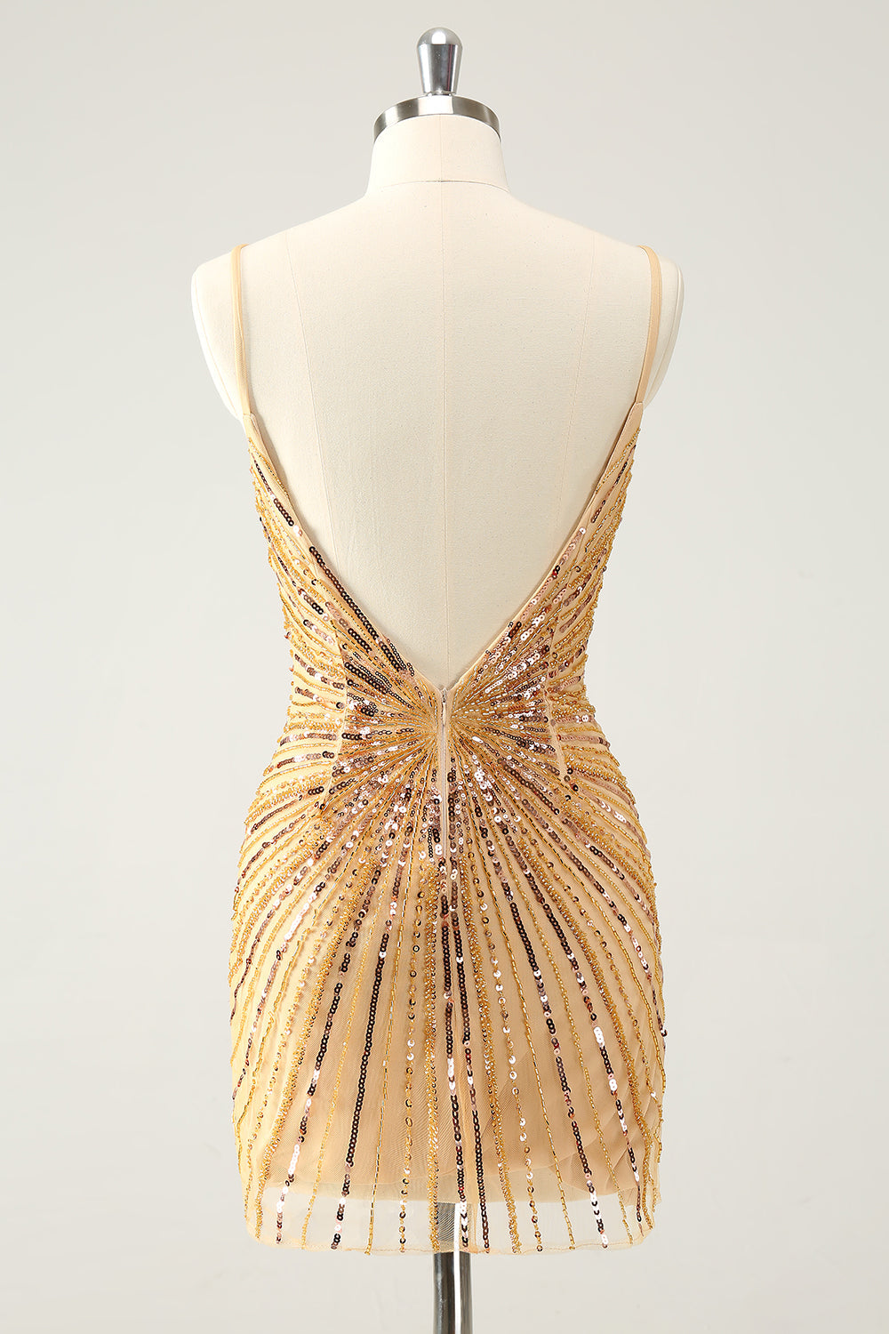 Golden Bodycon Spaghetti Straps Homecoming Dress with Sequins