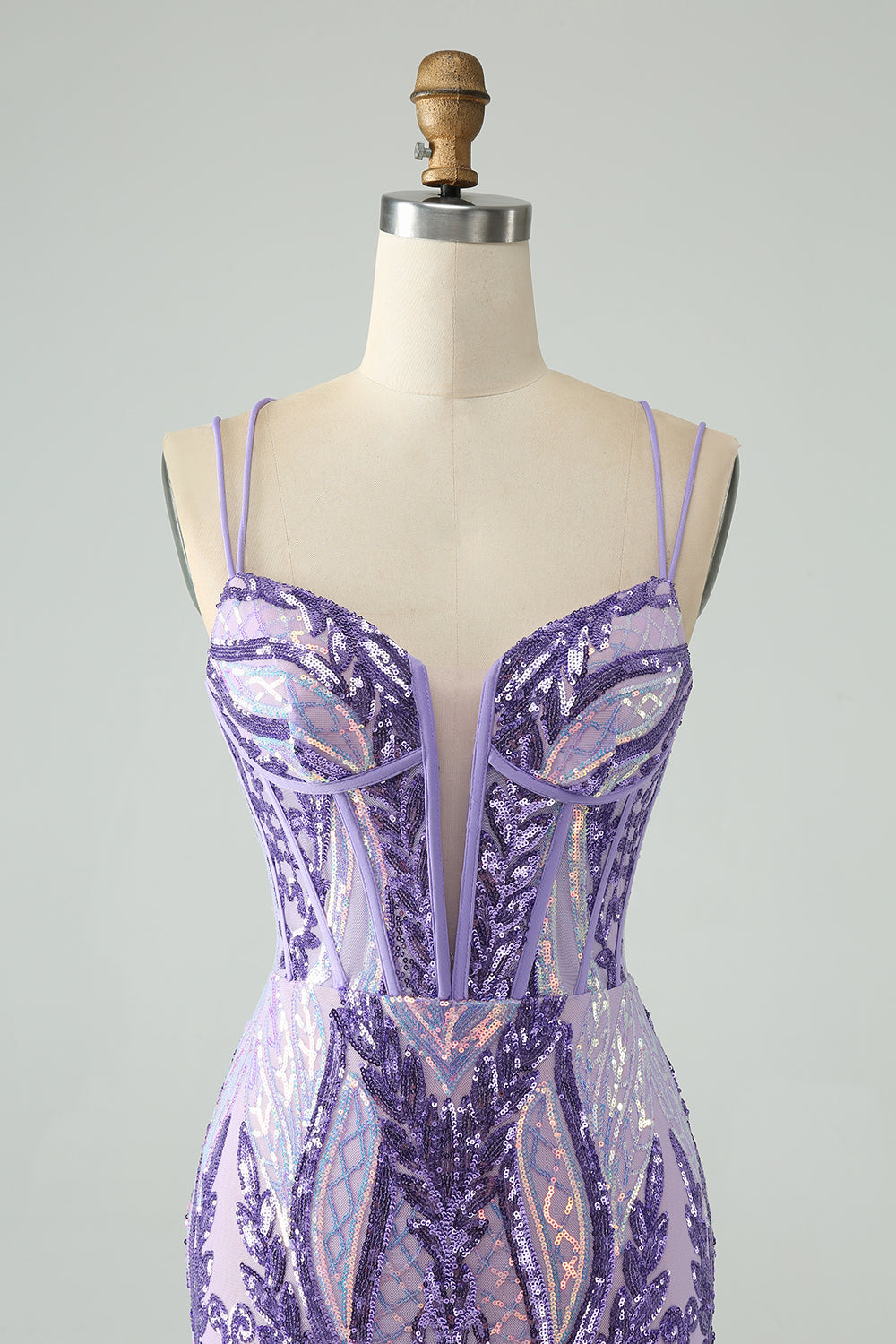 Sparkly Dark Purple Spaghetti Straps Corset Homecoming Dress with Sequins