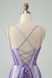 Sparkly Dark Purple Spaghetti Straps Corset Homecoming Dress with Sequins