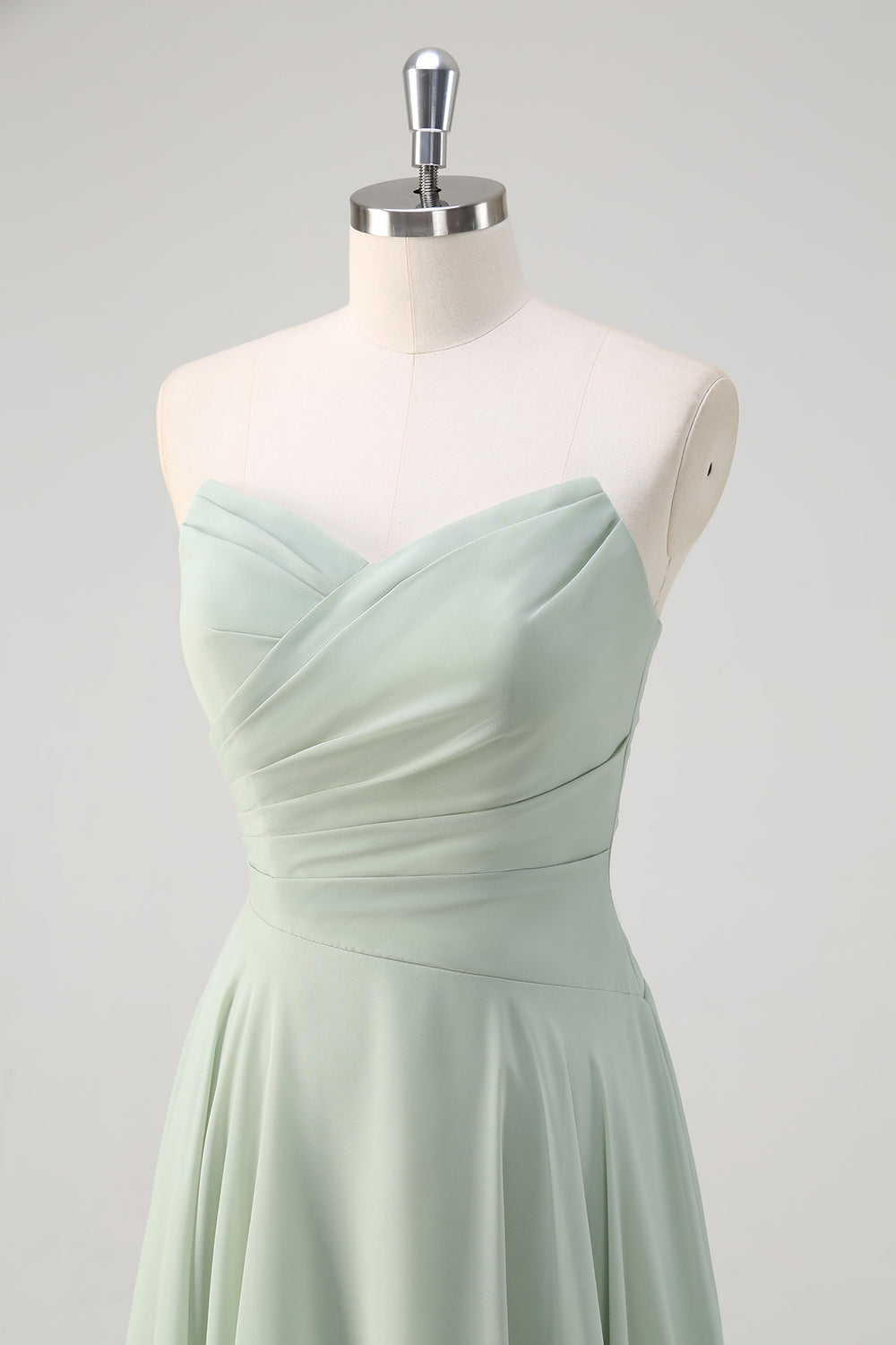 A-Line Matcha Ruched Sweetheart Chiffon Long Bridesmaid Dress