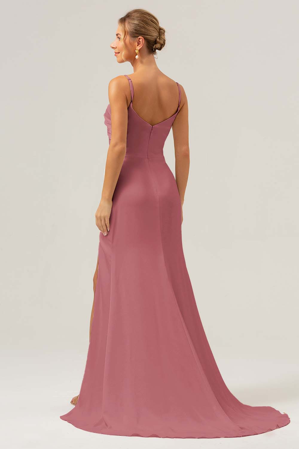 Simple Dusty Sage Spaghetti Straps Long Bridesmaid Dress with Slit