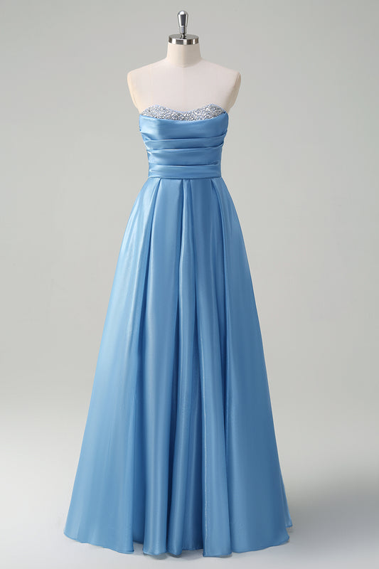 Sparkly Blue Sweetheart A-Line Long Prom Dress