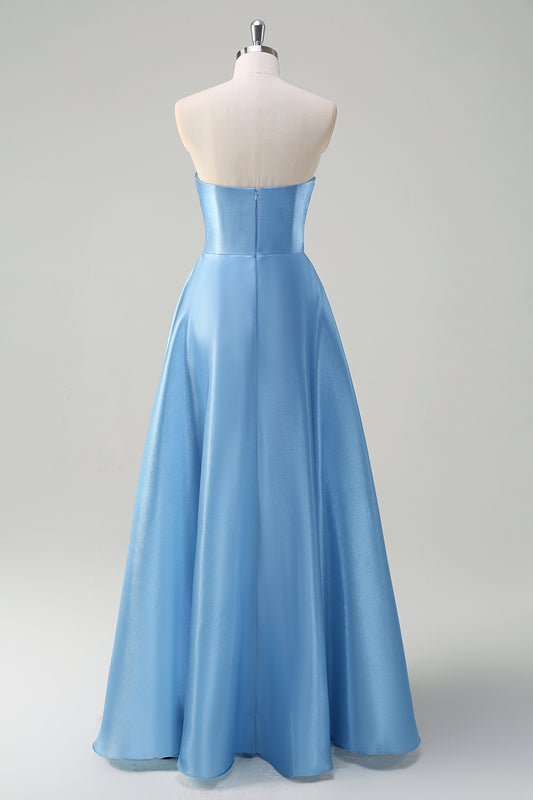 Sparkly Blue Sweetheart A-Line Long Prom Dress