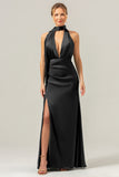 Peacock Sheath V-Neck Backless Long Bridesmaid Dress with Slit