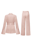 Champagne Double Breasted 2 Piece Women's Suits with Belt