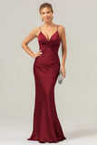 Purple Mermaid Spaghetti Straps Hollow Out Bridesmaid Dress