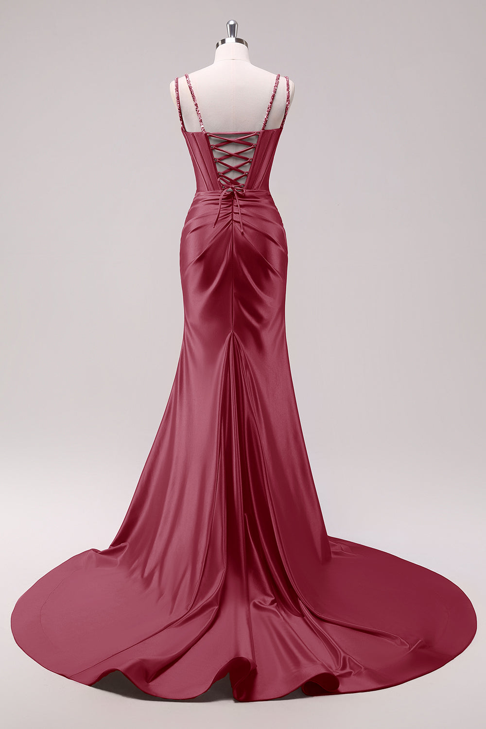 Sparkly Fuchsia Corset Satin Long Prom Dress with Slit