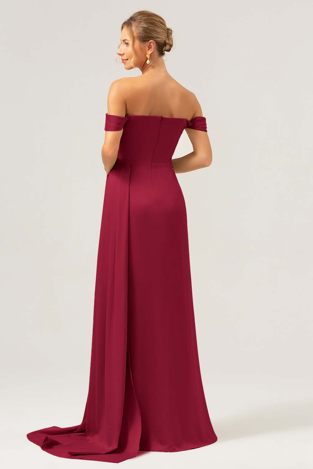 Sage Off The Shoulder Long Bridesmaid Dress with Slit