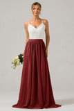 Eucalyptus Open Back Boho Chiffon Long Bridesmaid Dress with Lace