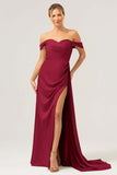 Sage Off The Shoulder Long Bridesmaid Dress with Slit