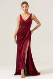 Agave V-Neck Long Bridesmaid Dress with Slit