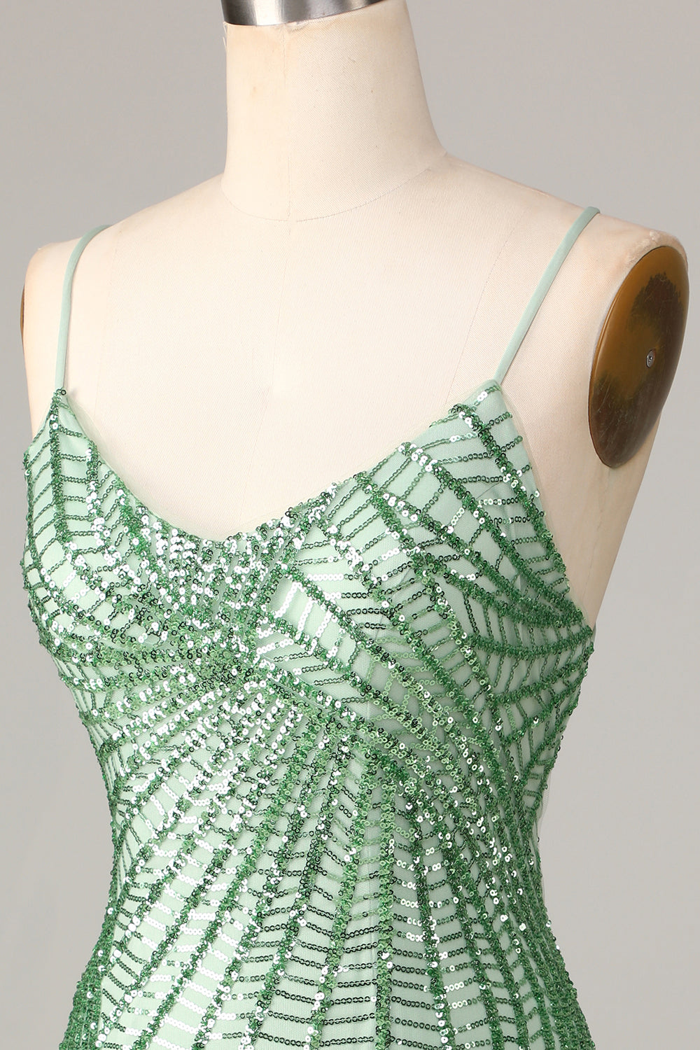 Sparkly Bodycon Spaghetti Straps Green Sequins Short Homecoming Dress