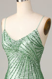 Sparkly Bodycon Spaghetti Straps Green Sequins Short Homecoming Dress