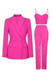 Hot Pink Peak Lapel 3 Piece Women Prom Suits