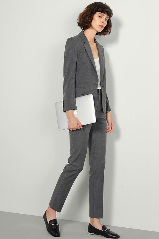 Grey Single Breasted Women Party Blazer