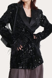 Glitter Black Sequins Women Prom Homecoming Blazer with Feathers