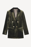 Dark Green Velvet Double Breasted Women Blazer