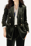 Dark Green Velvet Double Breasted Women Blazer