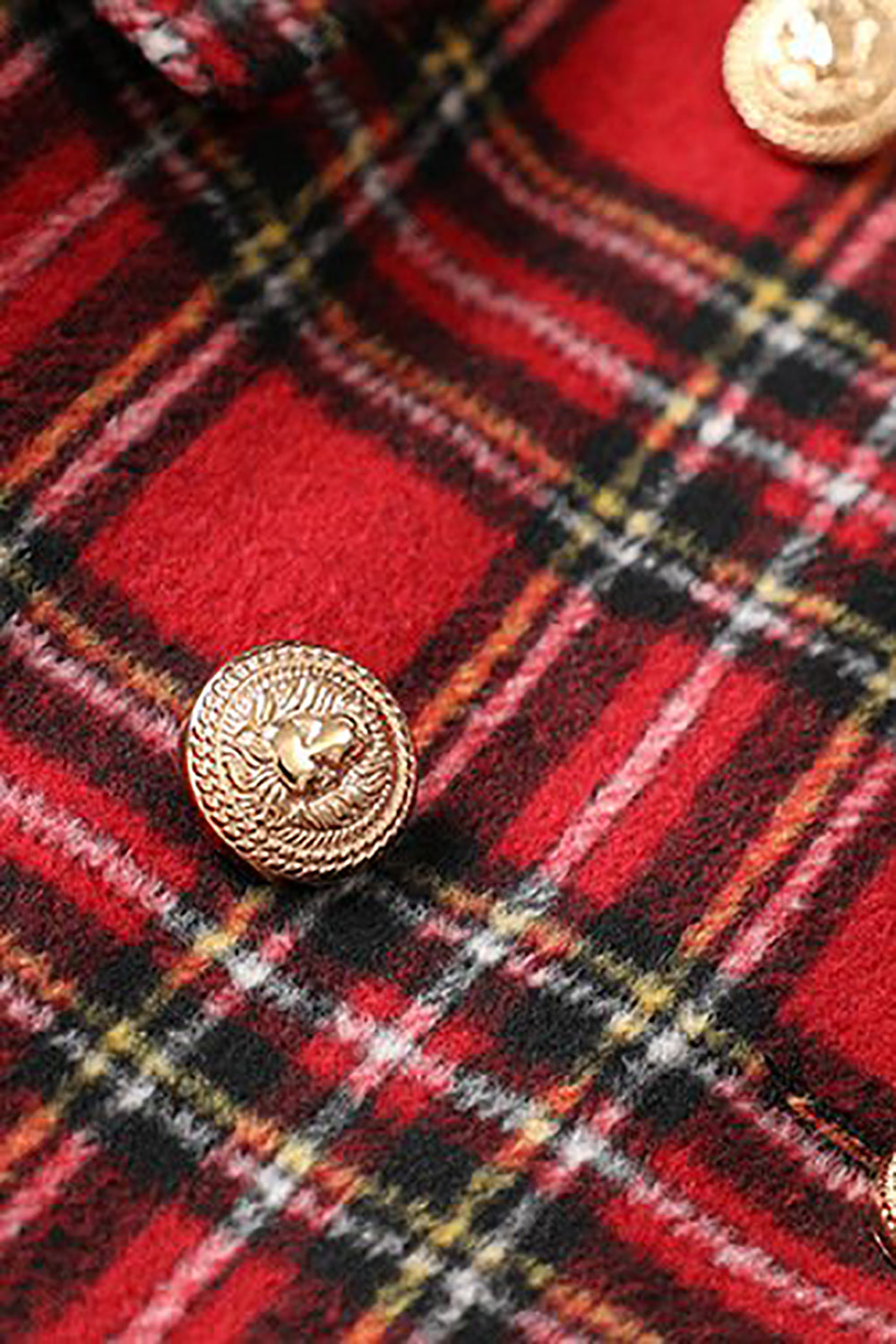 Red Plaid Tweed Double Breasted Women Blazer