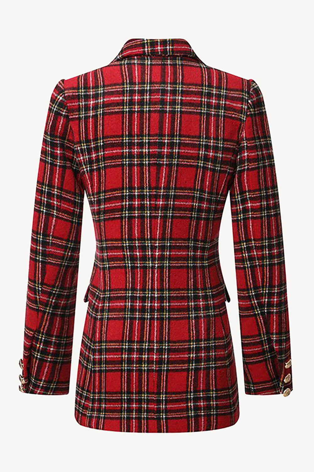 Red Plaid Tweed Double Breasted Women Blazer