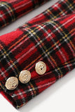 Red Plaid Tweed Double Breasted Women Blazer