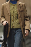 Green Notched Lapel Tweed Women Blazer