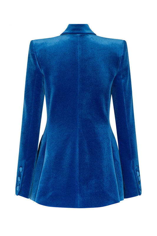 Blue Peak Lapel Velvet Party Women Blazer