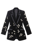 Sparkly Black Velvet Beaded Bees Women Blazer