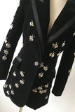 Sparkly Black Velvet Beaded Bees Women Blazer