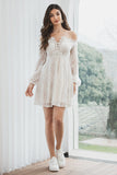 Off the Shoulder Lace Little White Dress with Long Sleeves