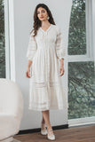 Tea-Length Lace Little White Dress with Long Sleeves