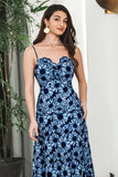 Blue Black Floral Maxi Boho Party Dress