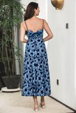 Blue Black Floral Maxi Boho Party Dress