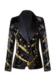 Sparkly Black Peak Lapel Sequins Women Party Blazer