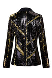 Sparkly Black Peak Lapel Sequins Women Party Blazer