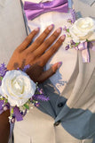 Ivory Rose Wrist Corsage and Men Boutonniere Set for Prom Wedding Party