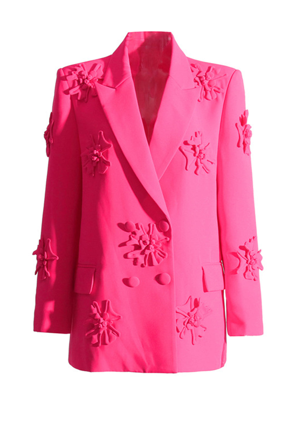 Fuchsia Double Breated Peak Lapel Women Blazer with Flowers