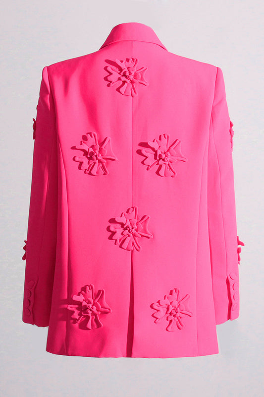 Fuchsia Double Breated Peak Lapel Women Blazer with Flowers