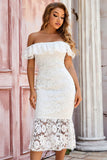 White Off the Shoulder Lace Cocktail Dress