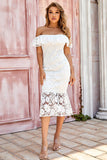 White Off the Shoulder Lace Cocktail Dress