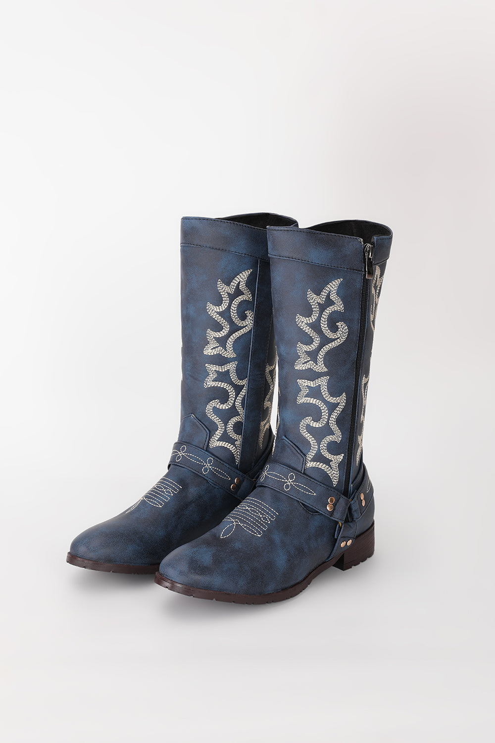 Embroidered Blue Cowgirl Boho Mid Calf Boots