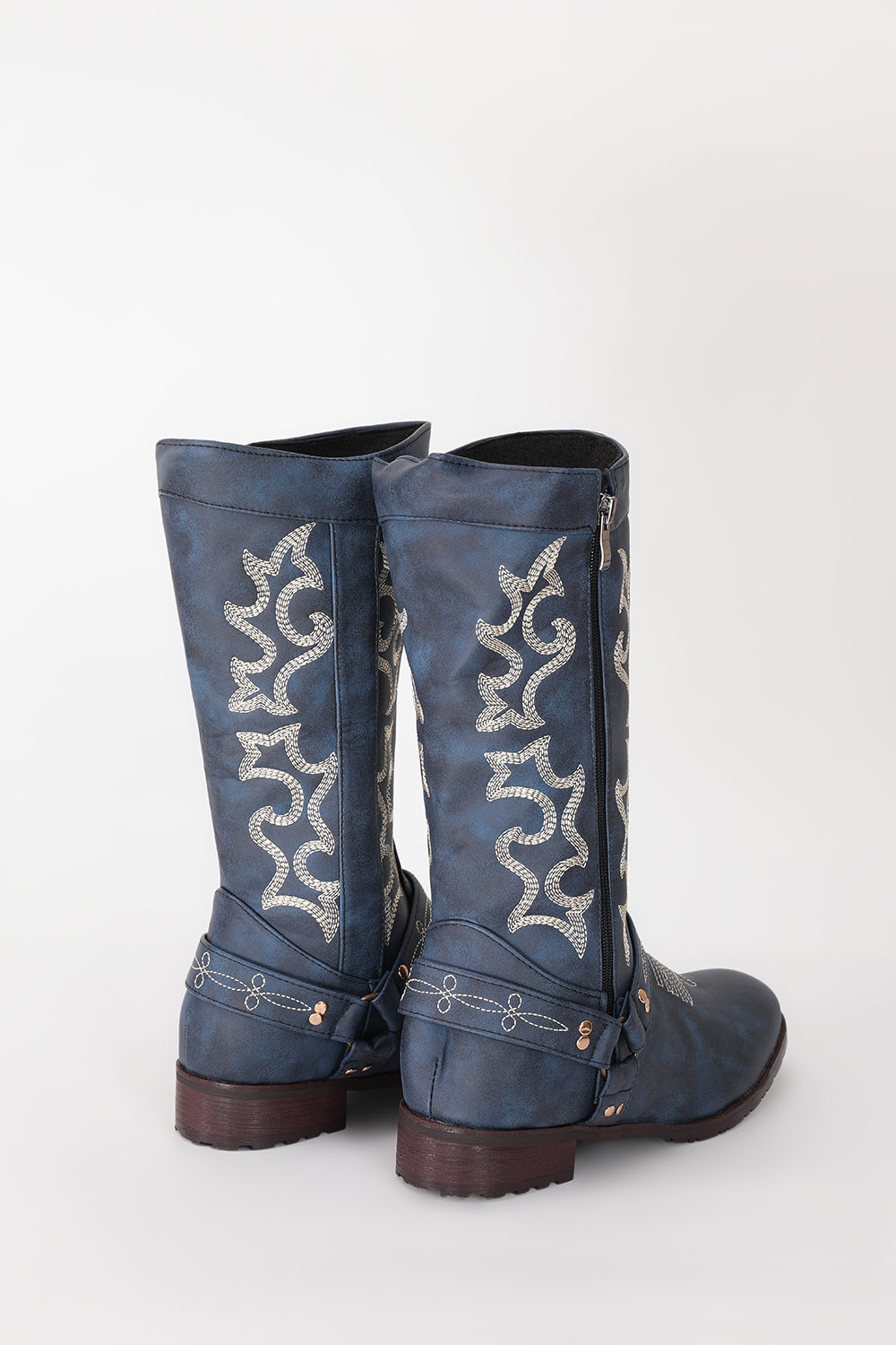 Embroidered Blue Cowgirl Boho Mid Calf Boots