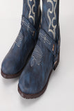 Embroidered Blue Cowgirl Boho Mid Calf Boots