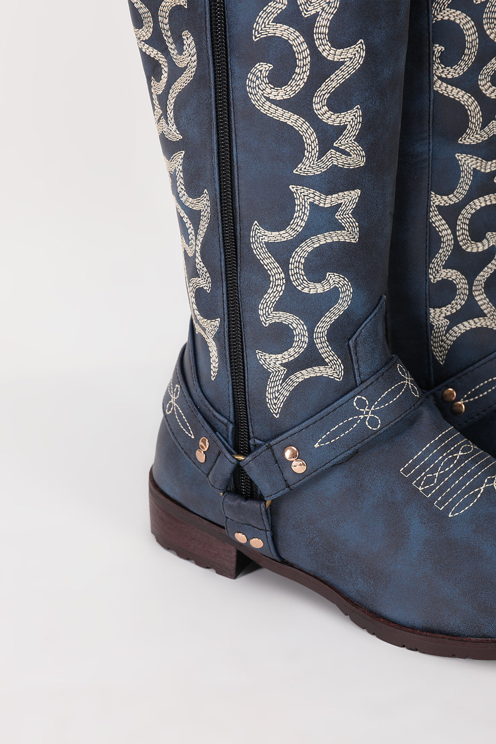 Embroidered Blue Cowgirl Boho Mid Calf Boots